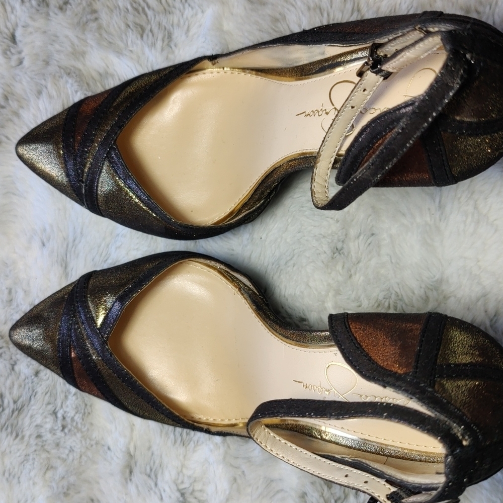 Jessica Simpson Vindie 8M Metallic Gold and Copper Ankle Strap Platform Heels - Picture 10 of 15